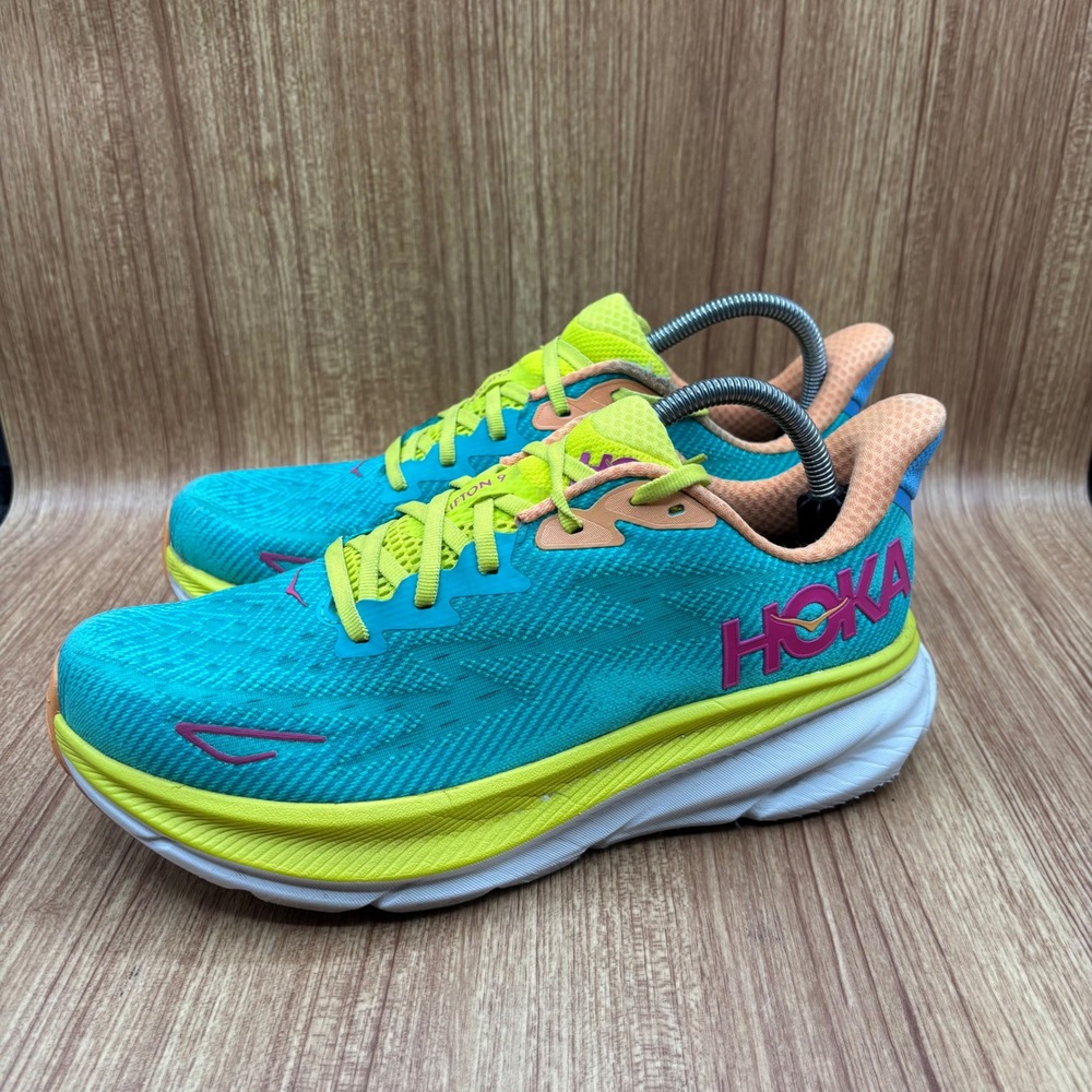 Hoka Clifton 9 Running Shoe Womens 10B Teal Green 1127896-CEPR Cerulean Primrose - Picture 3 of 9